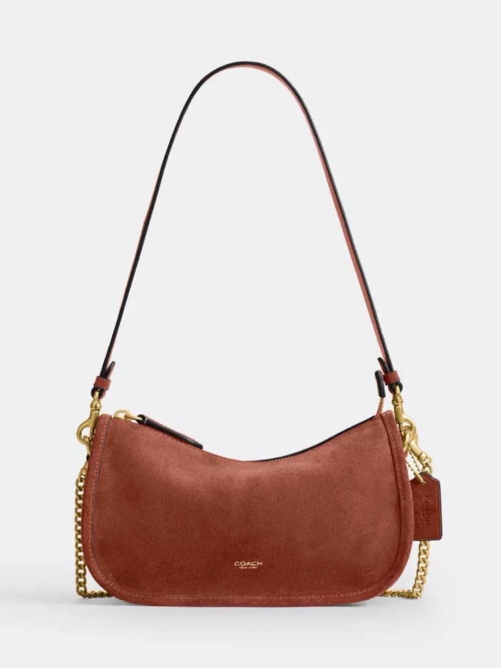 🤎🖤Coach NWT Clay Suede Waverly Shoulder Bag with Brass Chain & Hardware